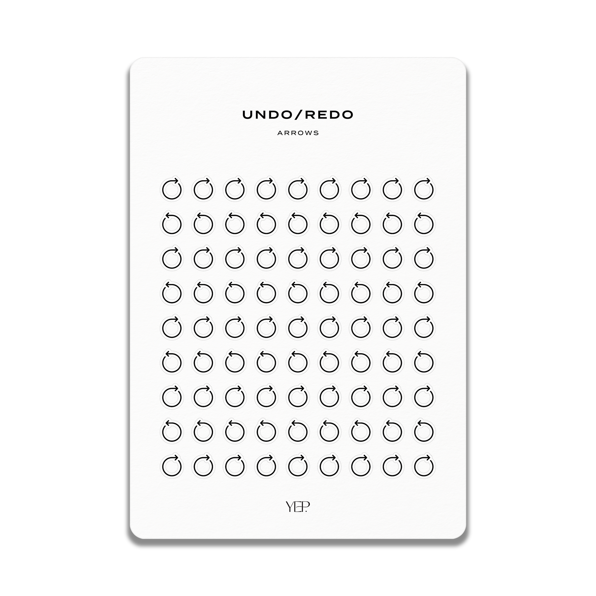 The image is a minimalist design featuring a grid of circles, with the text "UNDO/REDO ARROWS" prominently displayed above the grid.