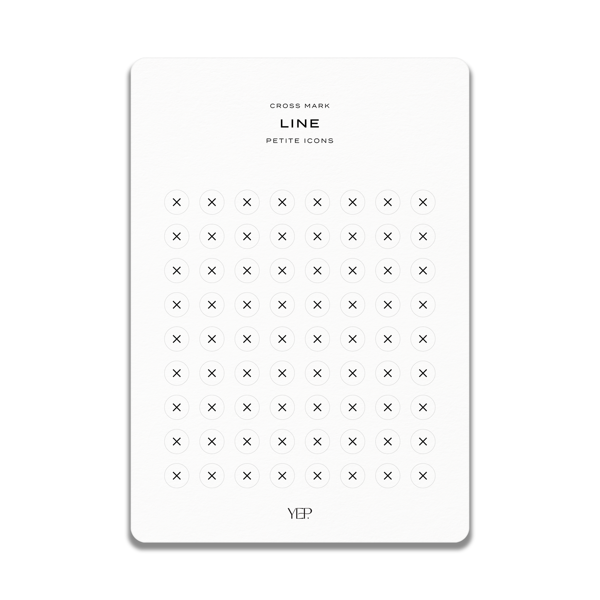 The image is a minimalist design featuring a grid of circles with a pattern of x's and o's.