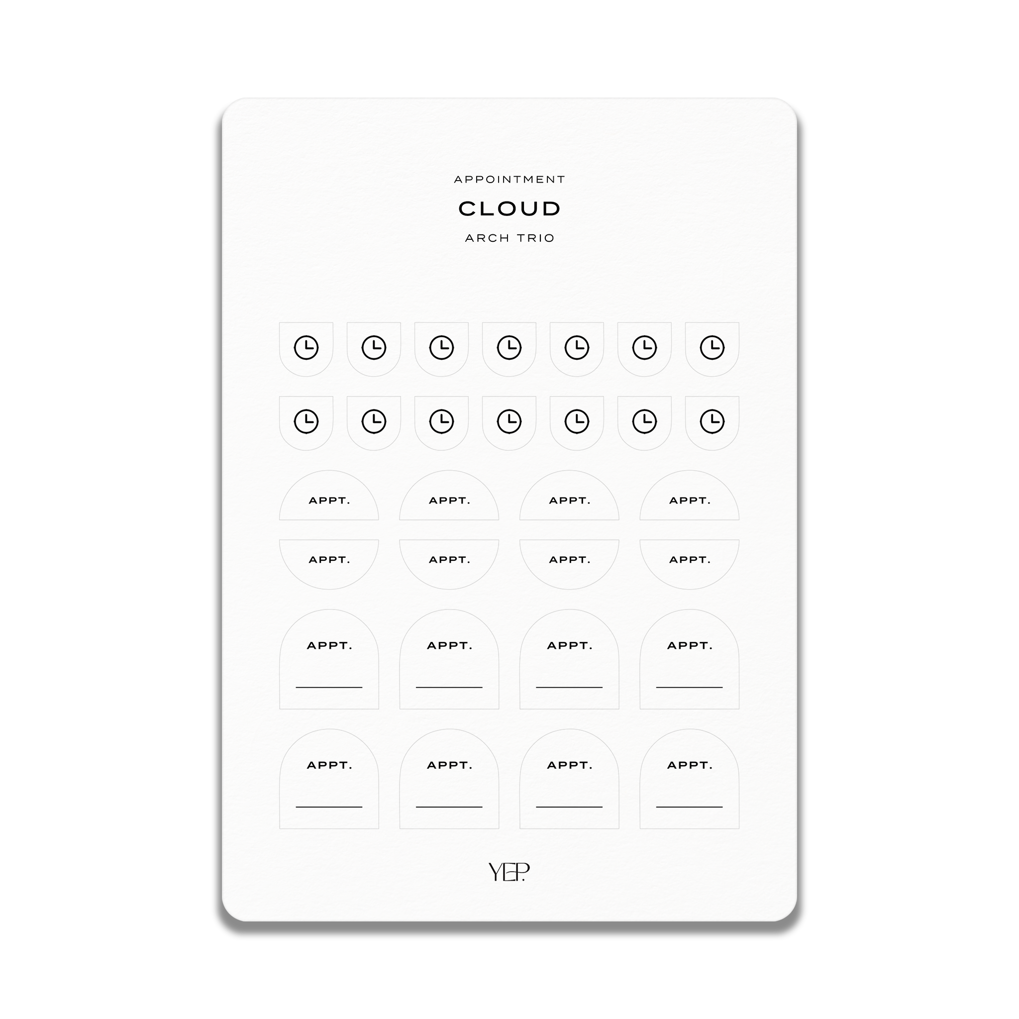 The image is a digital interface with a series of buttons and a cloud icon, likely used for appointment scheduling or management.