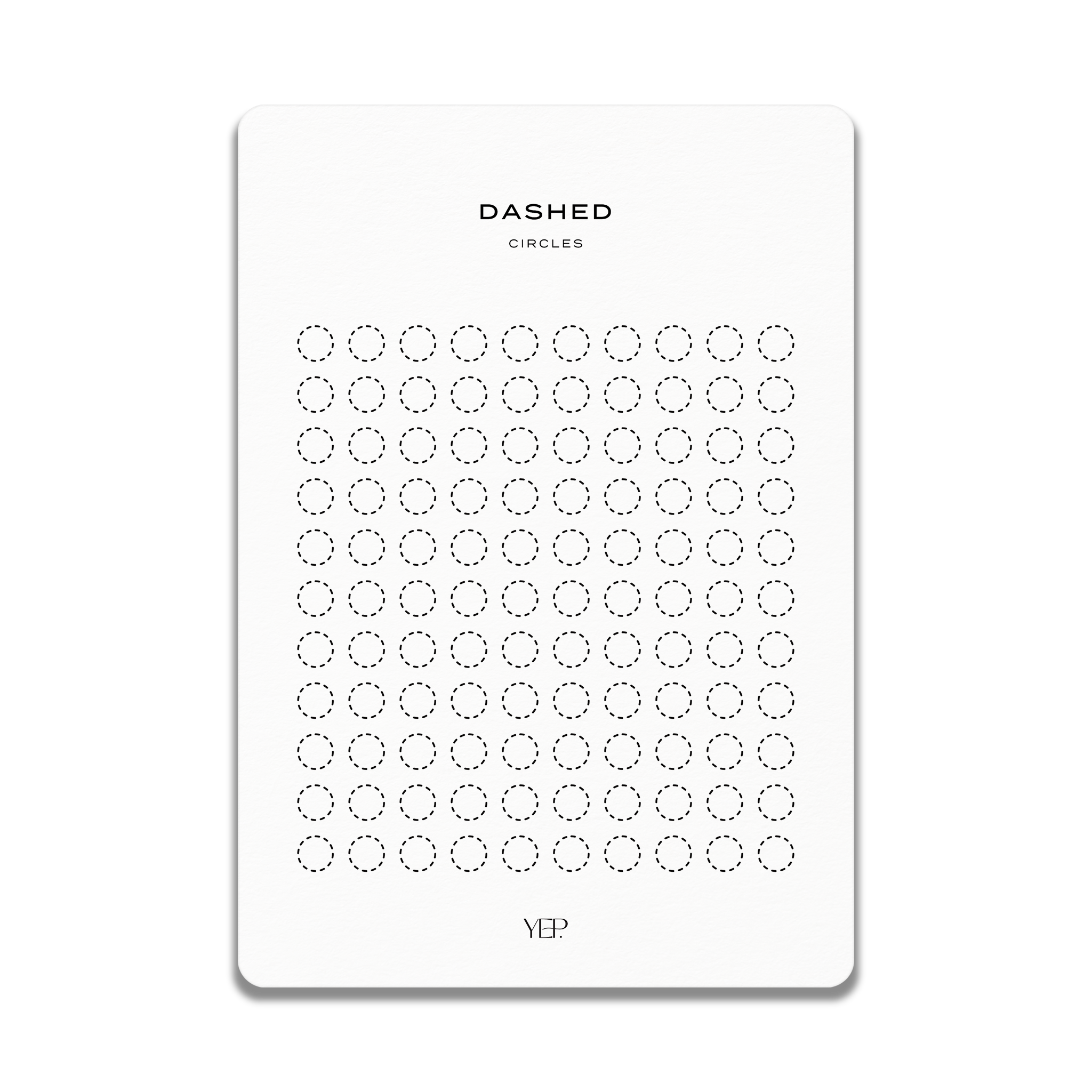 The image is a minimalist design featuring a grid of circles, with the word "DASHED" prominently displayed above the grid.