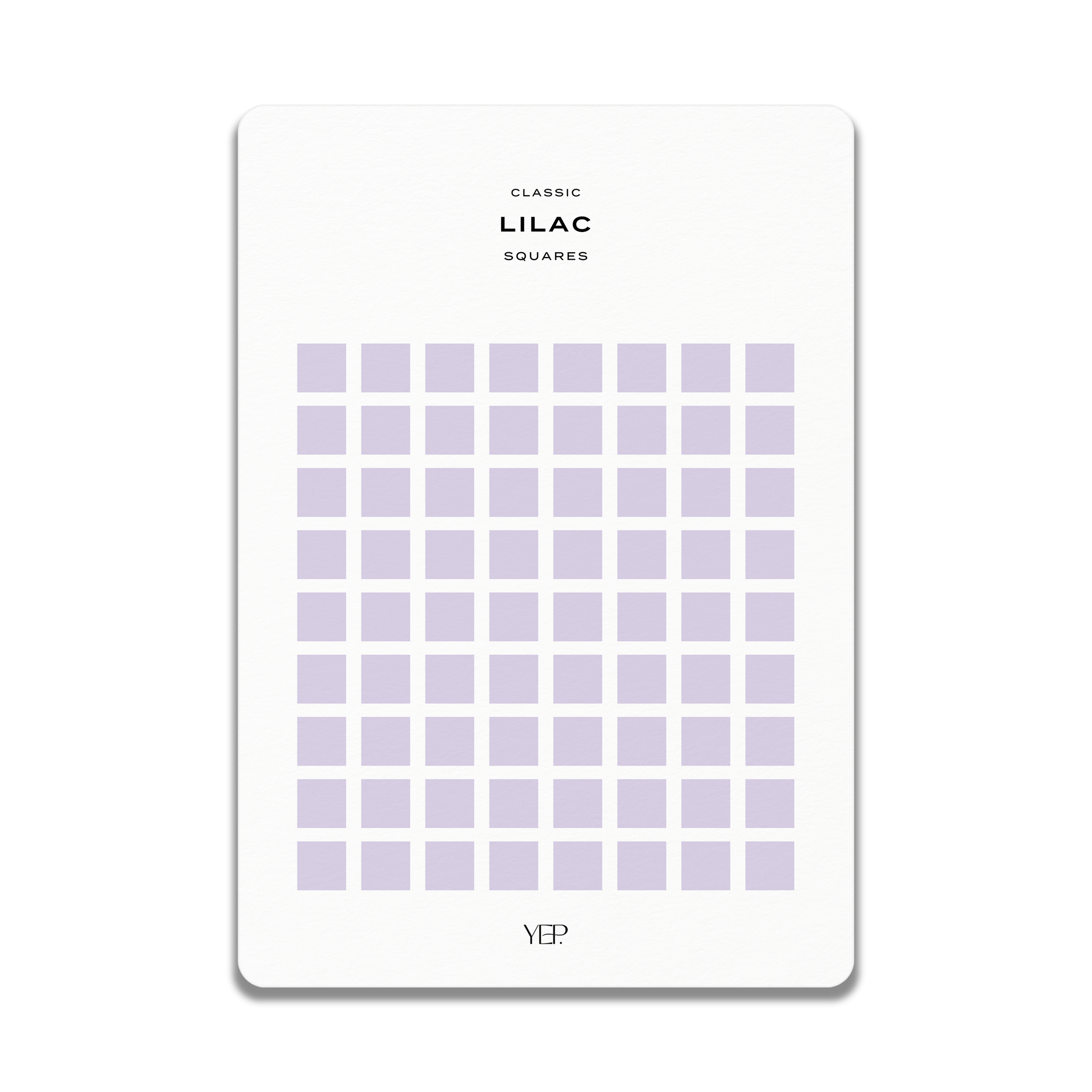 The image is a minimalist design featuring a grid of square shapes in various shades of purple. The design has a clean, simple aesthetic with a focus on the grid and its arrangement of squares.