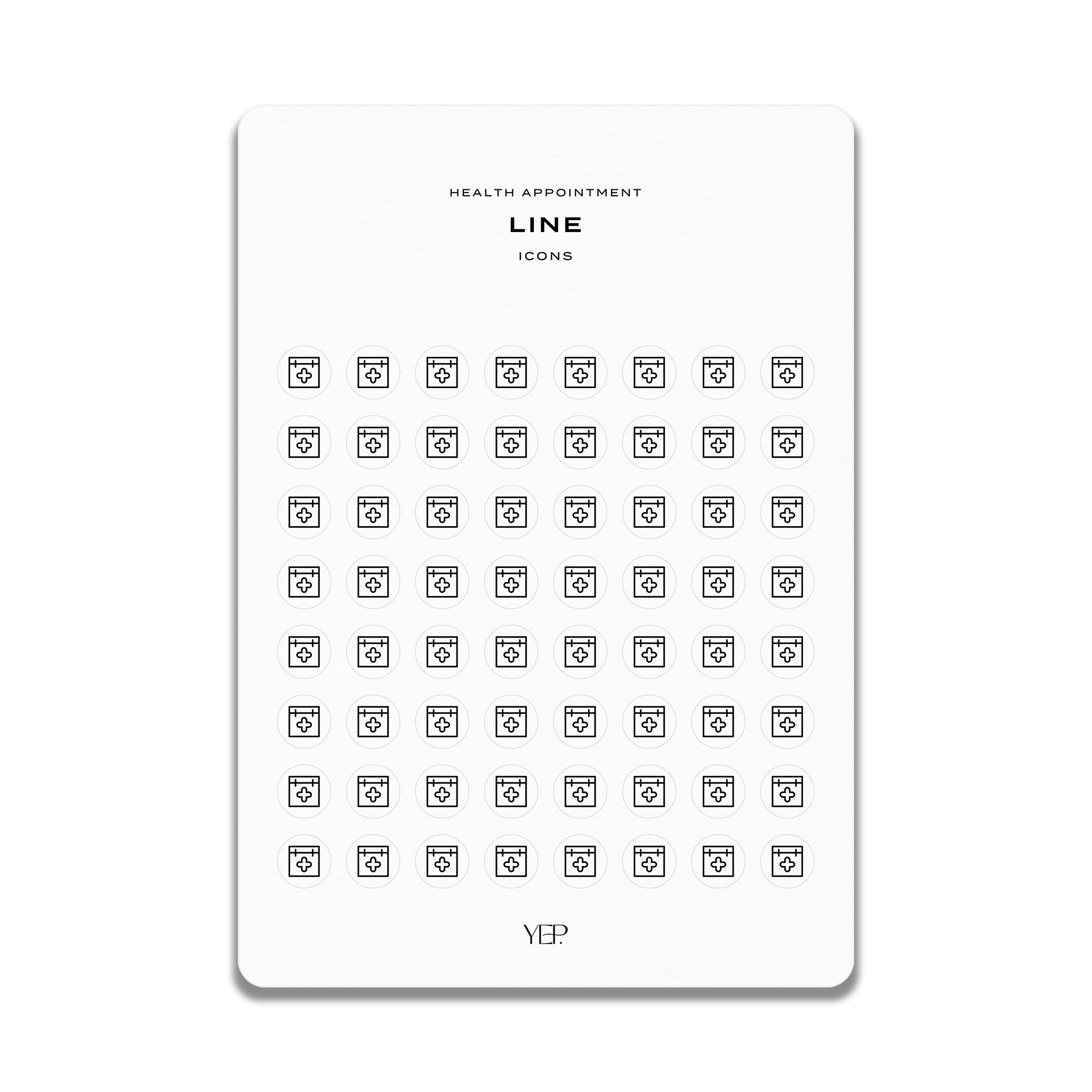 a collection of icons, which are small, simple, and minimalist designs. The icons are arranged in rows and columns, creating a grid-like pattern. The icons appear to be related to the concept of "Health Appointment" or "Line", as suggested by the text "HEALTH APPOINTMENT" and "LINE" at the top of the image. The image does not contain any text that can be described in more detail, and it does not include any additional information beyond the icons themselves.