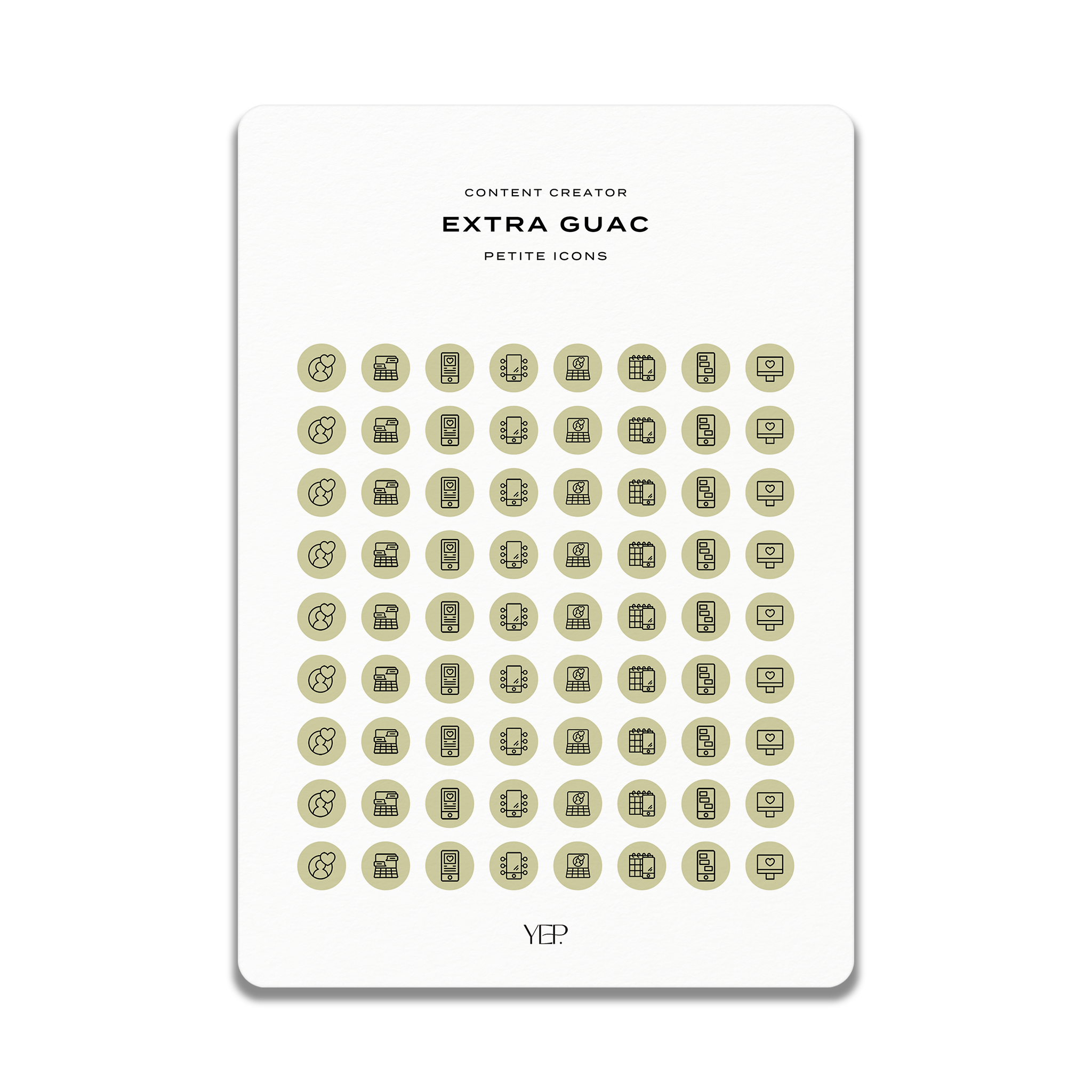 The image is a collection of icons, including a large icon labeled "EXTRA GUAC" and smaller icons, all arranged in a grid format.