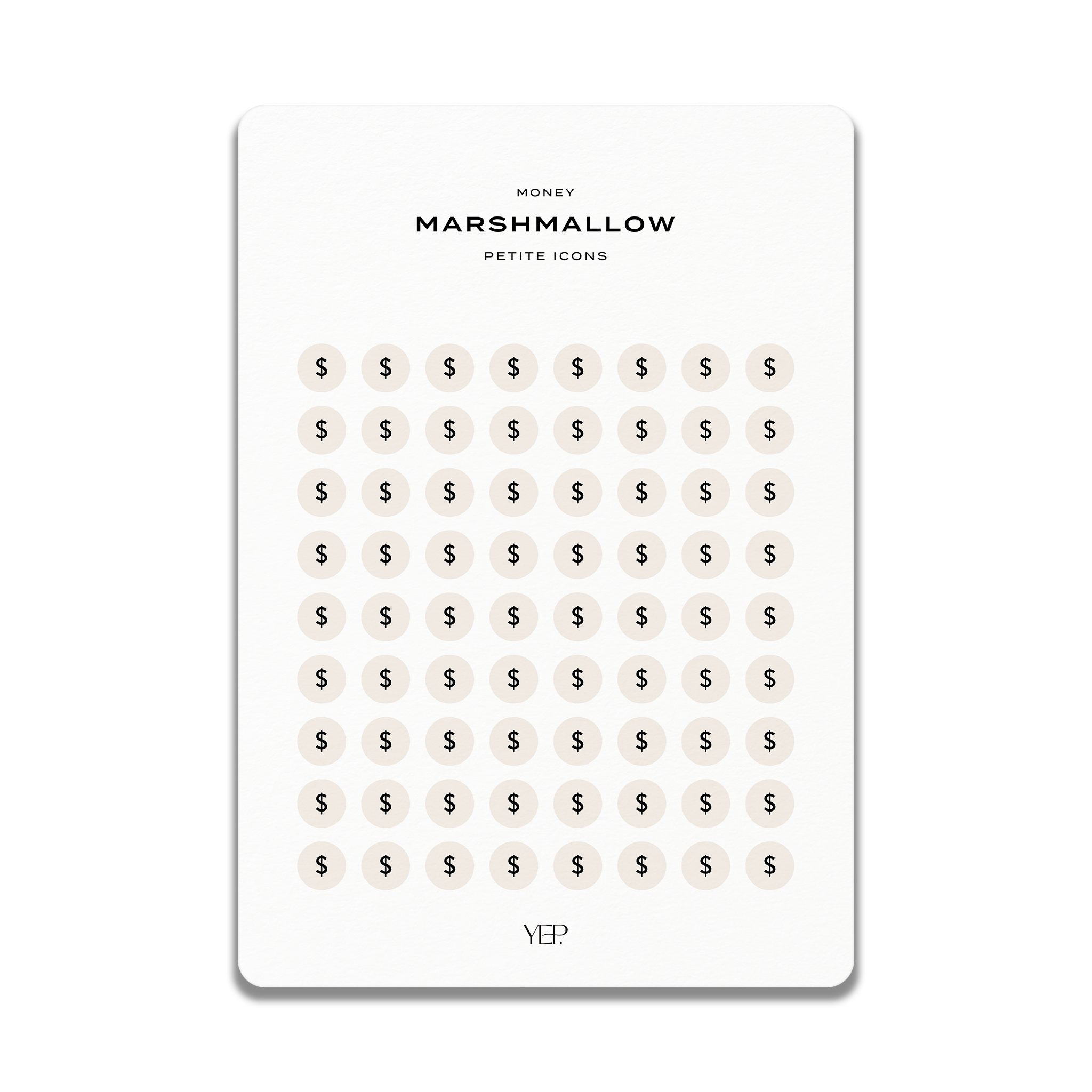 The image is a collection of small circles, each containing a dollar sign symbol, arranged in a grid-like pattern.