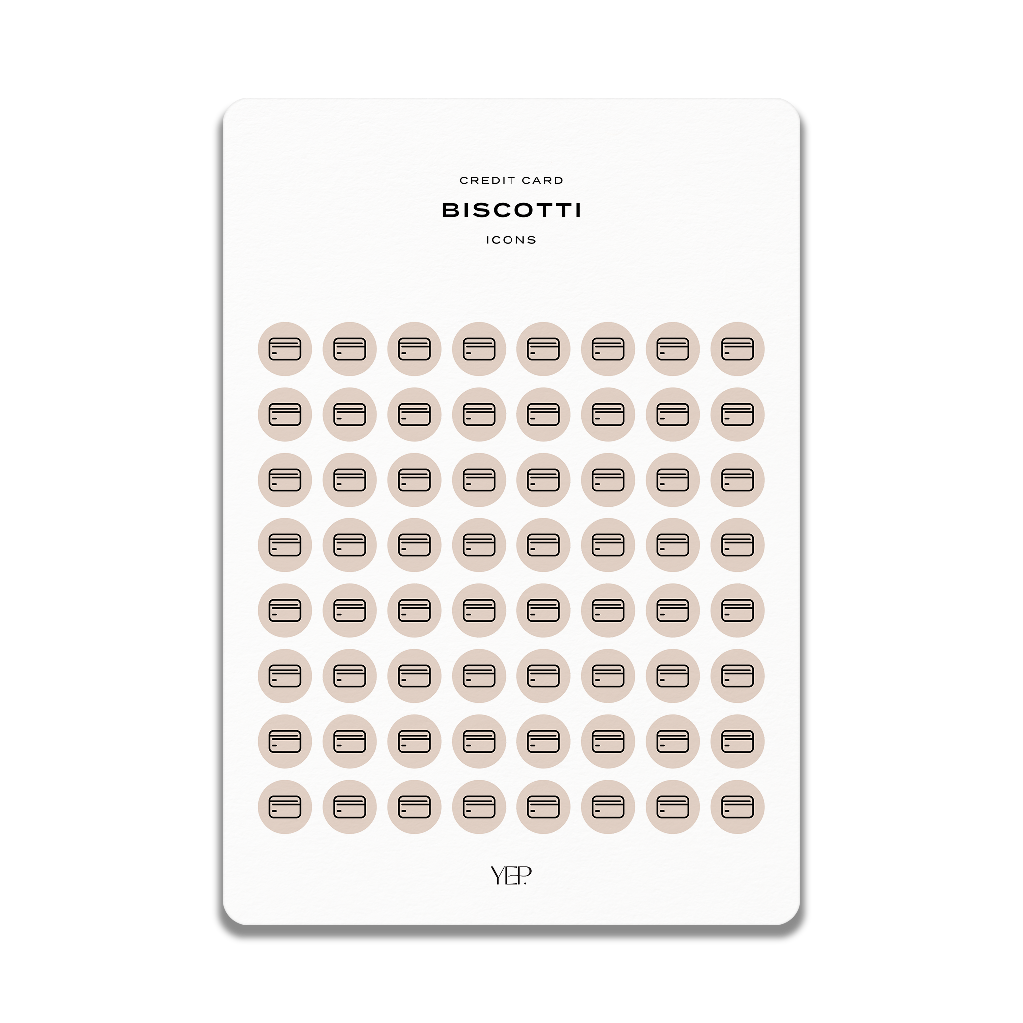 The image is a collection of icons representing a credit card, specifically the Biscotti credit card.