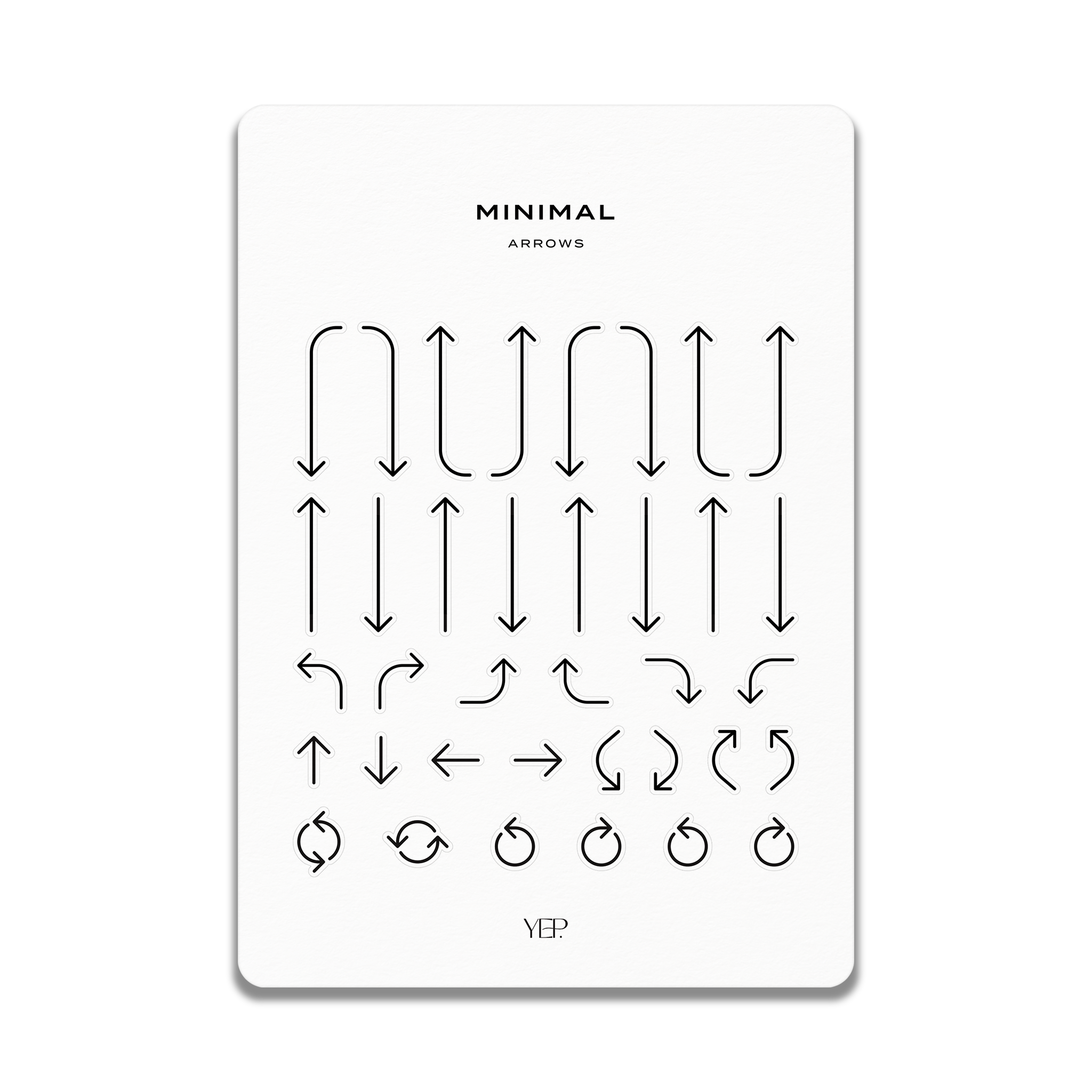 a collection of minimalist arrow symbols, including various arrow directions and symbols, arranged in a grid-like pattern.
