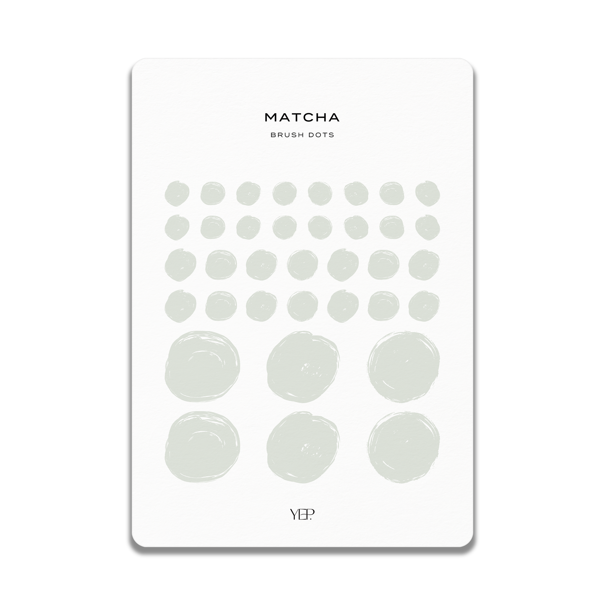 The image is a minimalist design featuring a grid of light green circles and brush dots arranged in a grid pattern.