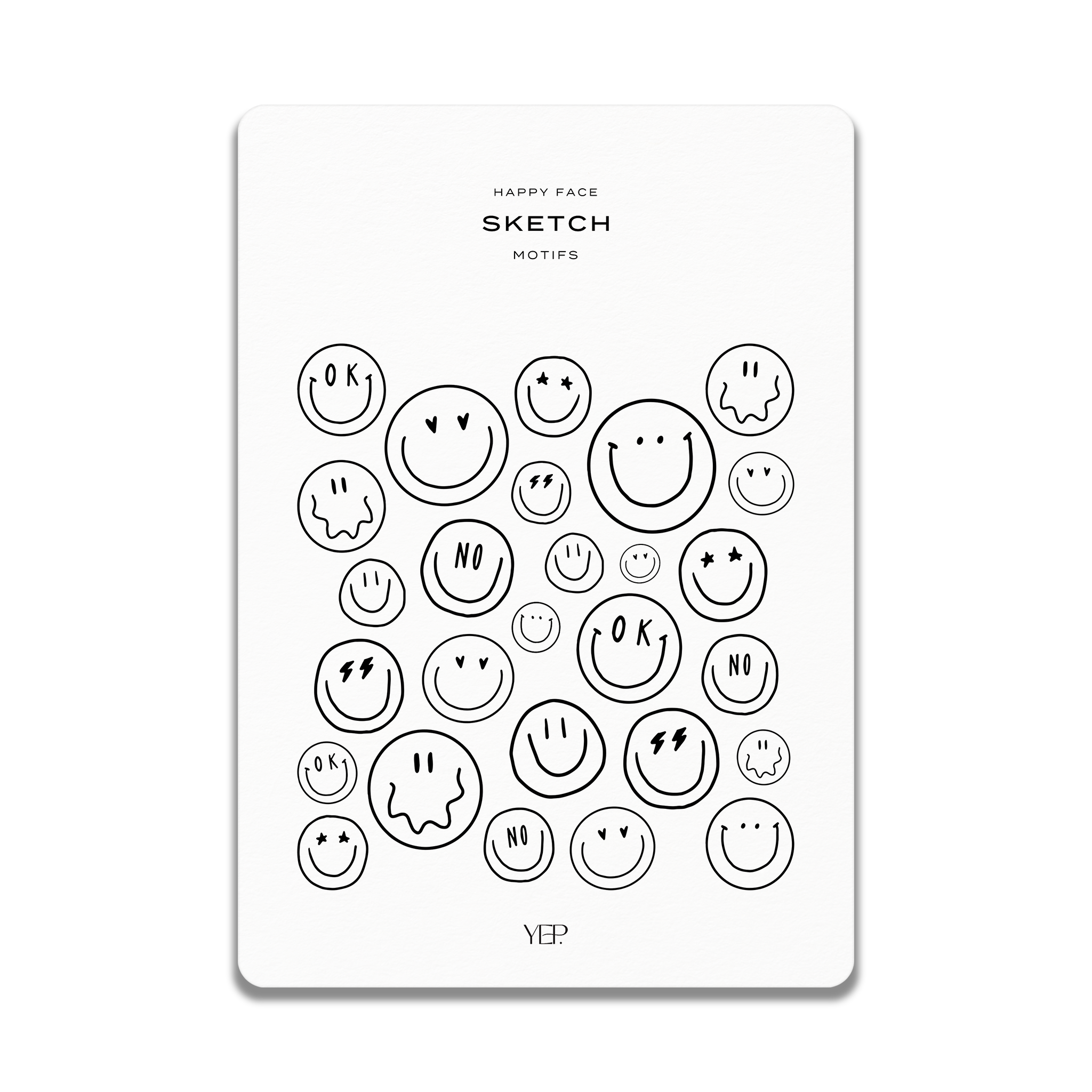 The image is a collection of various stylized smiley faces, each with different expressions and poses, arranged in a grid-like pattern.
