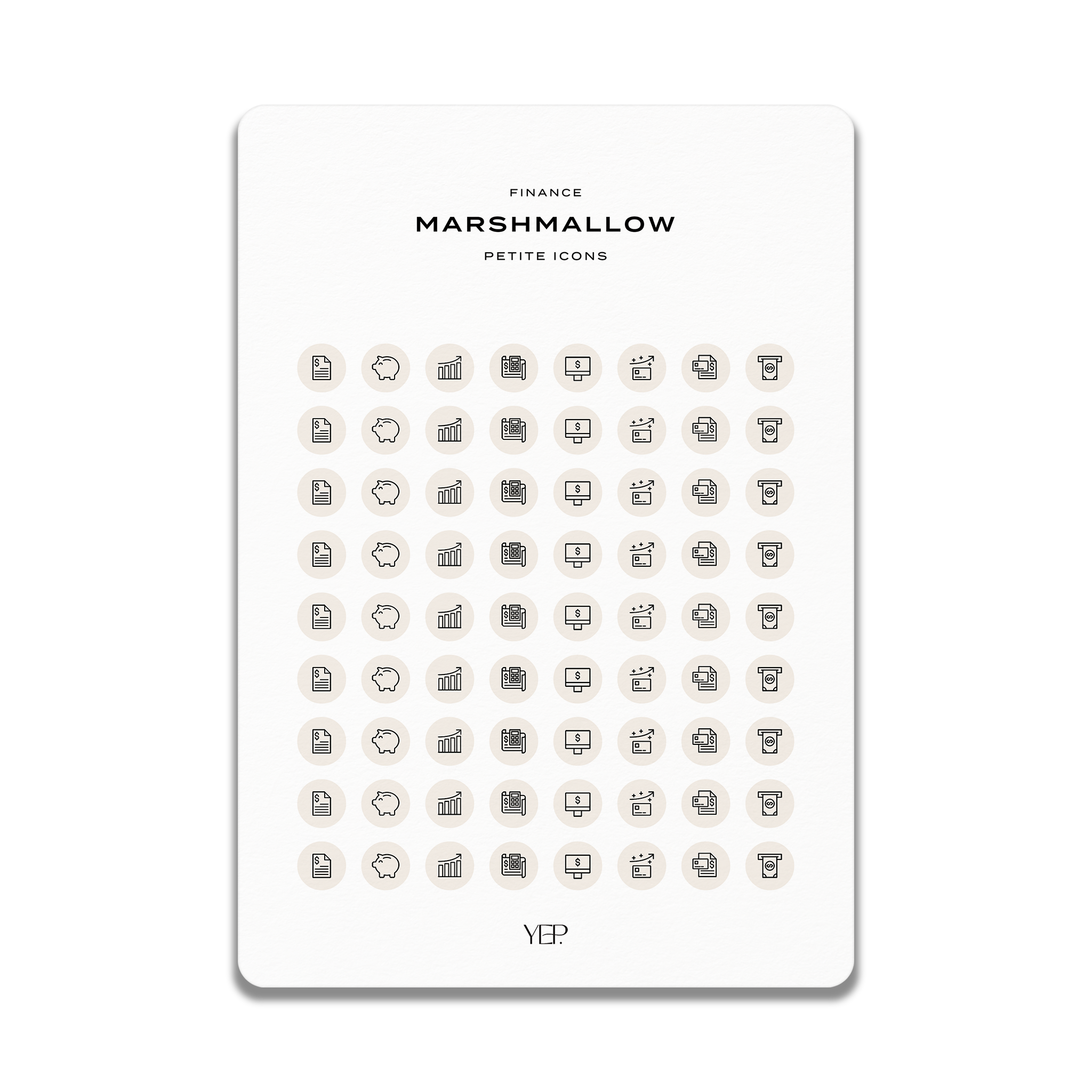 a collection of small icons arranged in a grid format, representing various finance-related concepts.