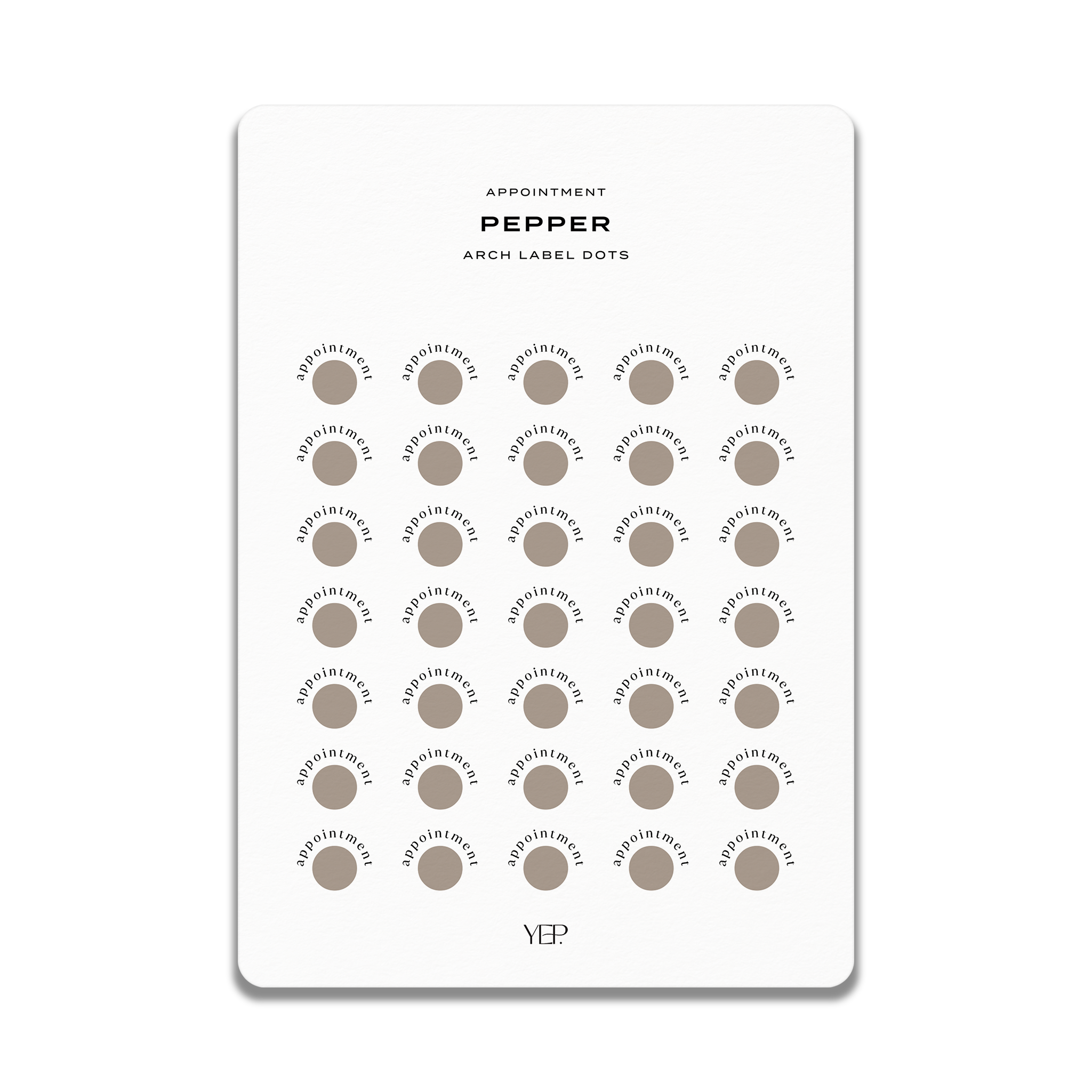 The image is a collection of circular images arranged in a grid, with the text "APPOINTMENT PEPPER" and "ARCH LABEL DOTS" displayed above and below the images.