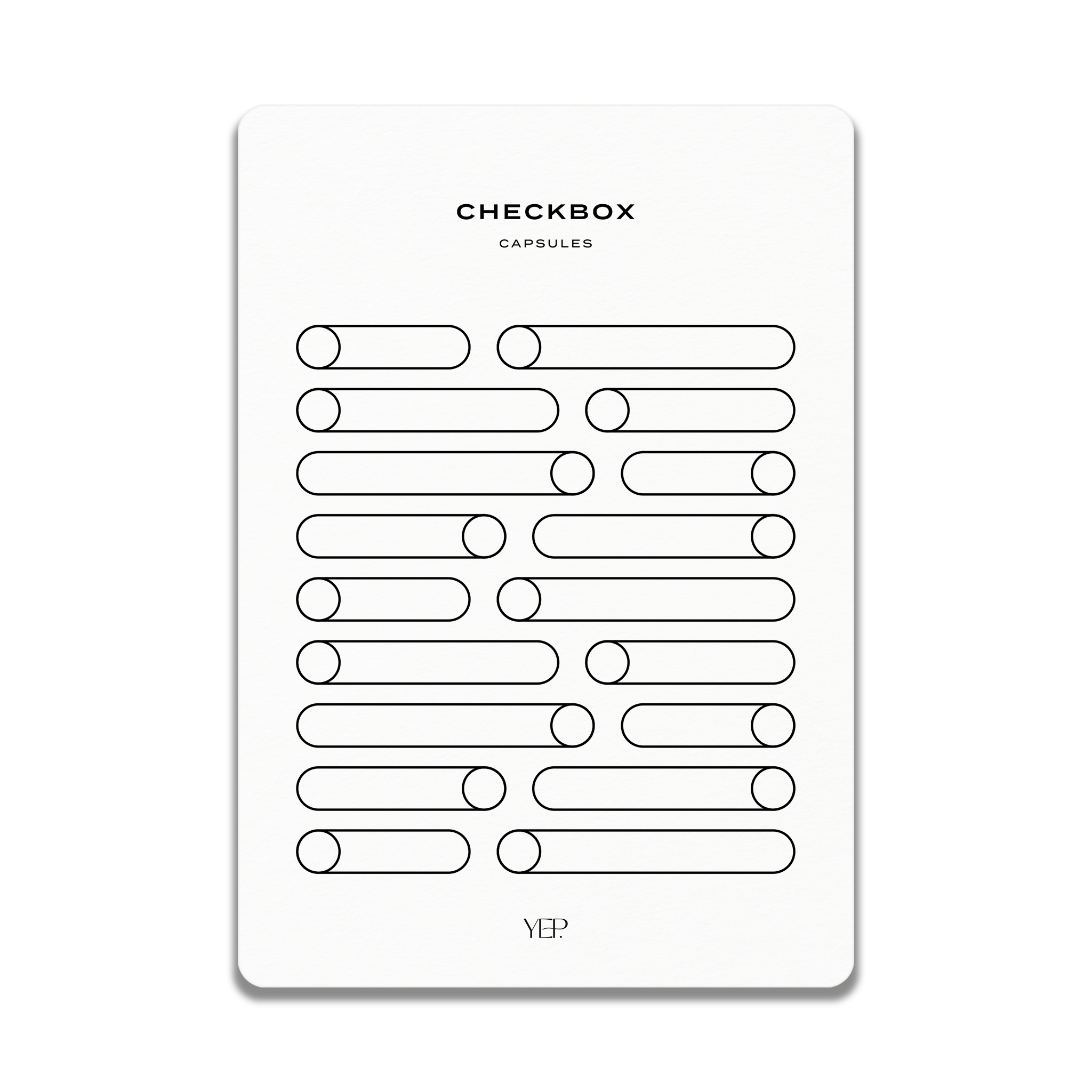 The image is a minimalist design featuring a grid of circles and lines, with the text "CHECKBOX CAPULES" prominently displayed above the grid.
