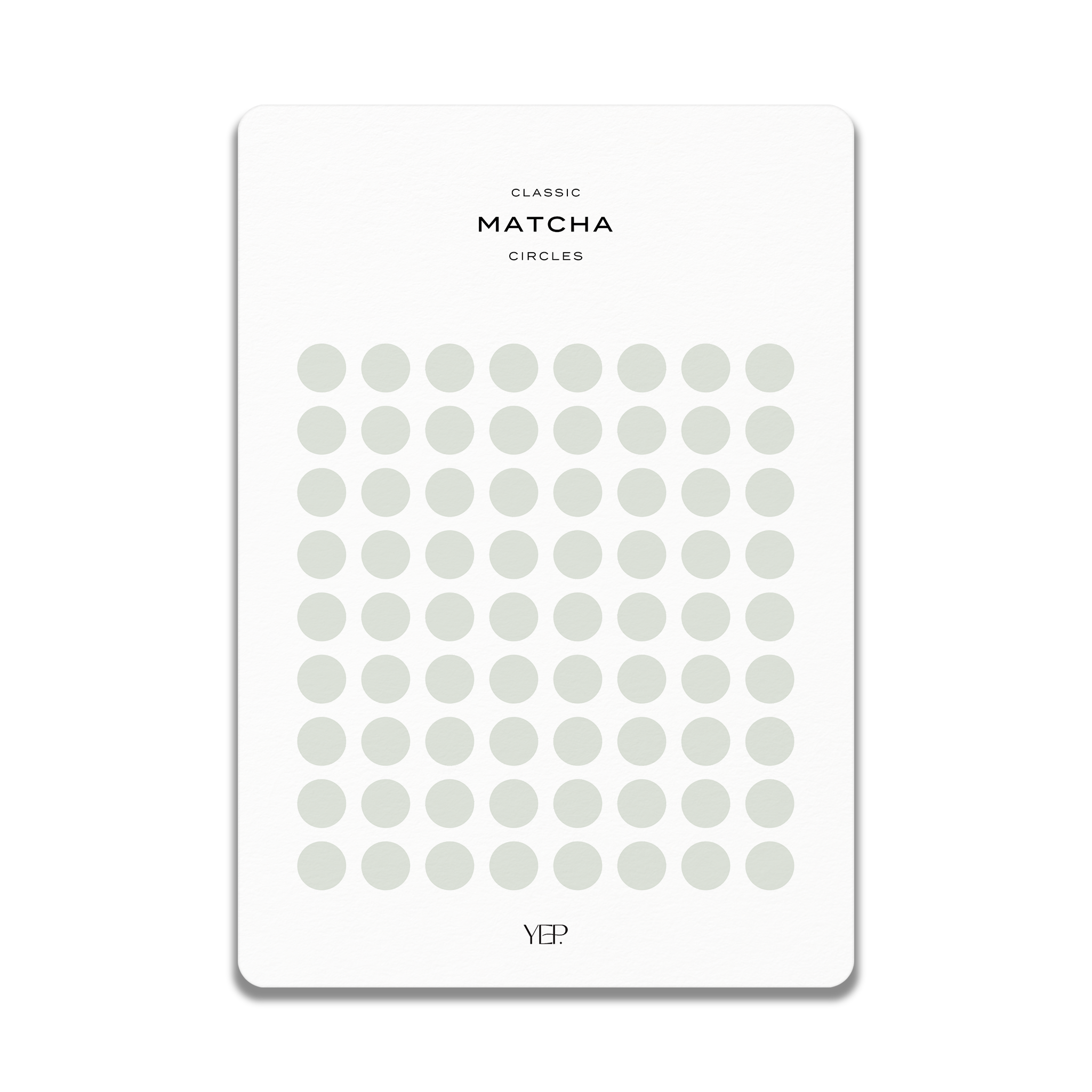 The image is a minimalist design featuring a grid of circles on a white background.