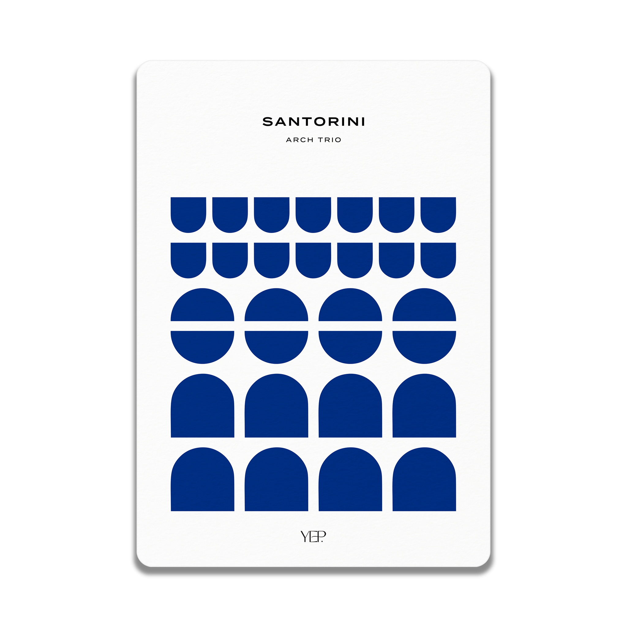 The image is a minimalist poster with a repeating pattern of blue circles and lines, creating a visually striking design.