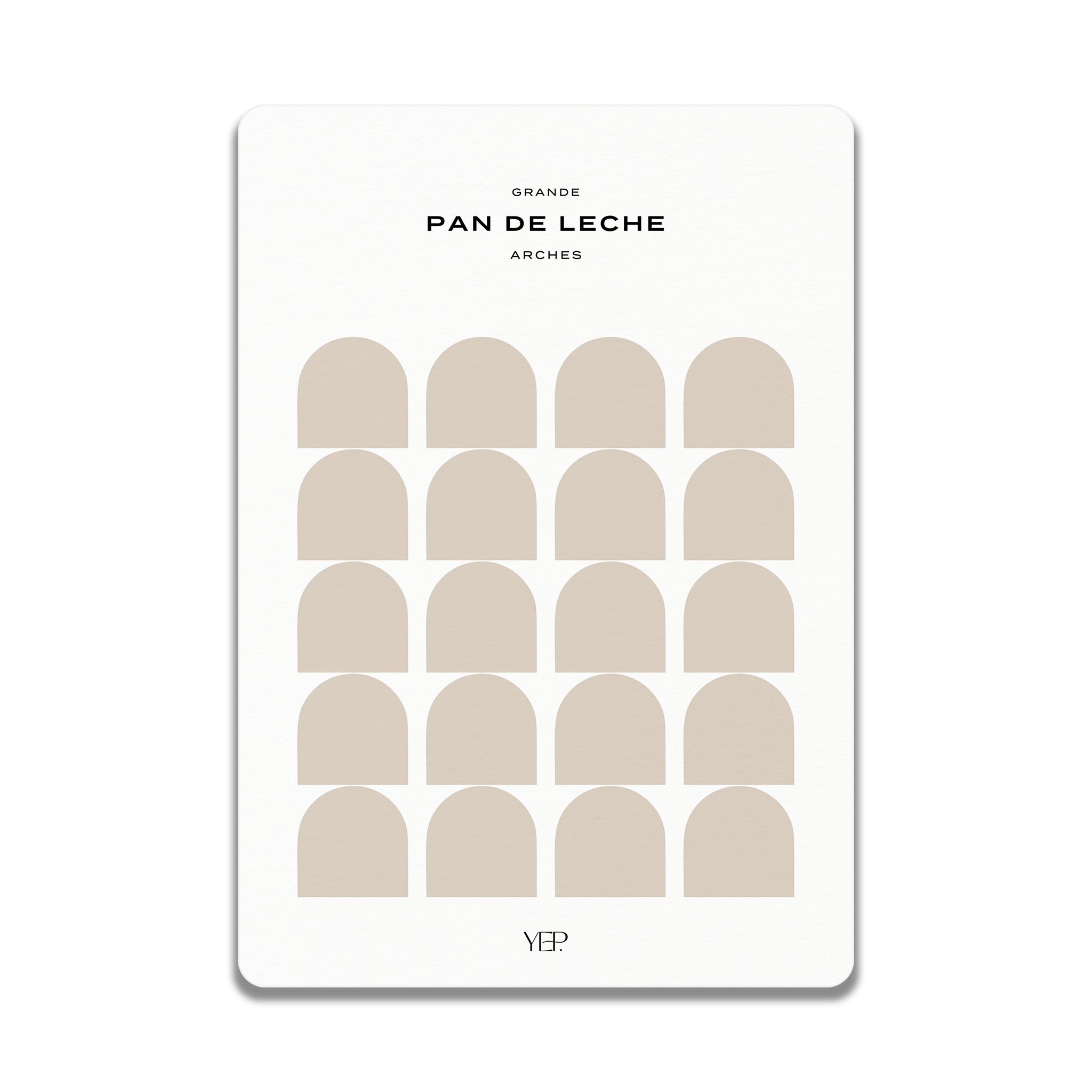 The image is a minimalist design featuring a grid of beige arches arranged in a repeating pattern.
