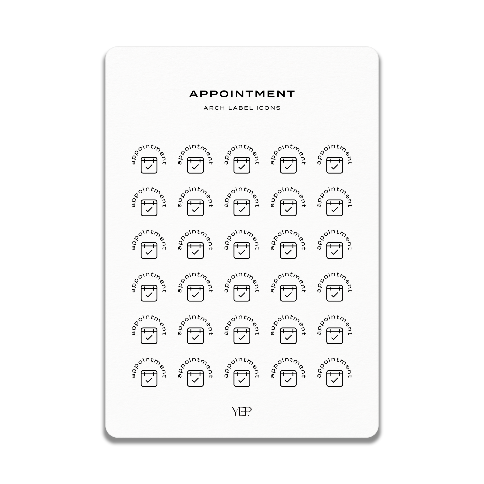 a collection of black and white icons arranged in a grid pattern, with each icon representing an appointment or appointment-related action.