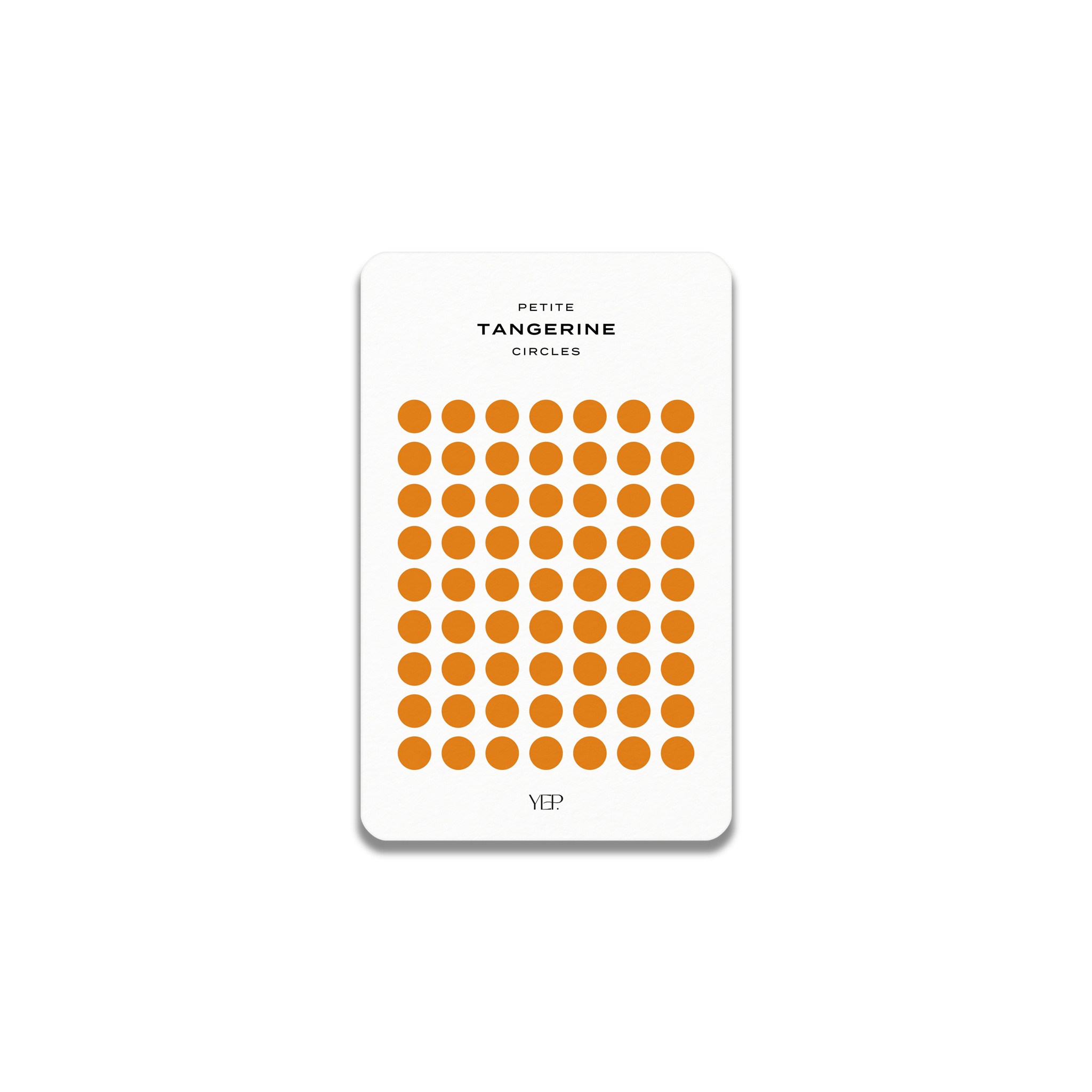 The image is a square with a grid of orange circles, and it is described as a "TANGERINE CIRCLE" and "PETITE TANGERINE CIRCLE".