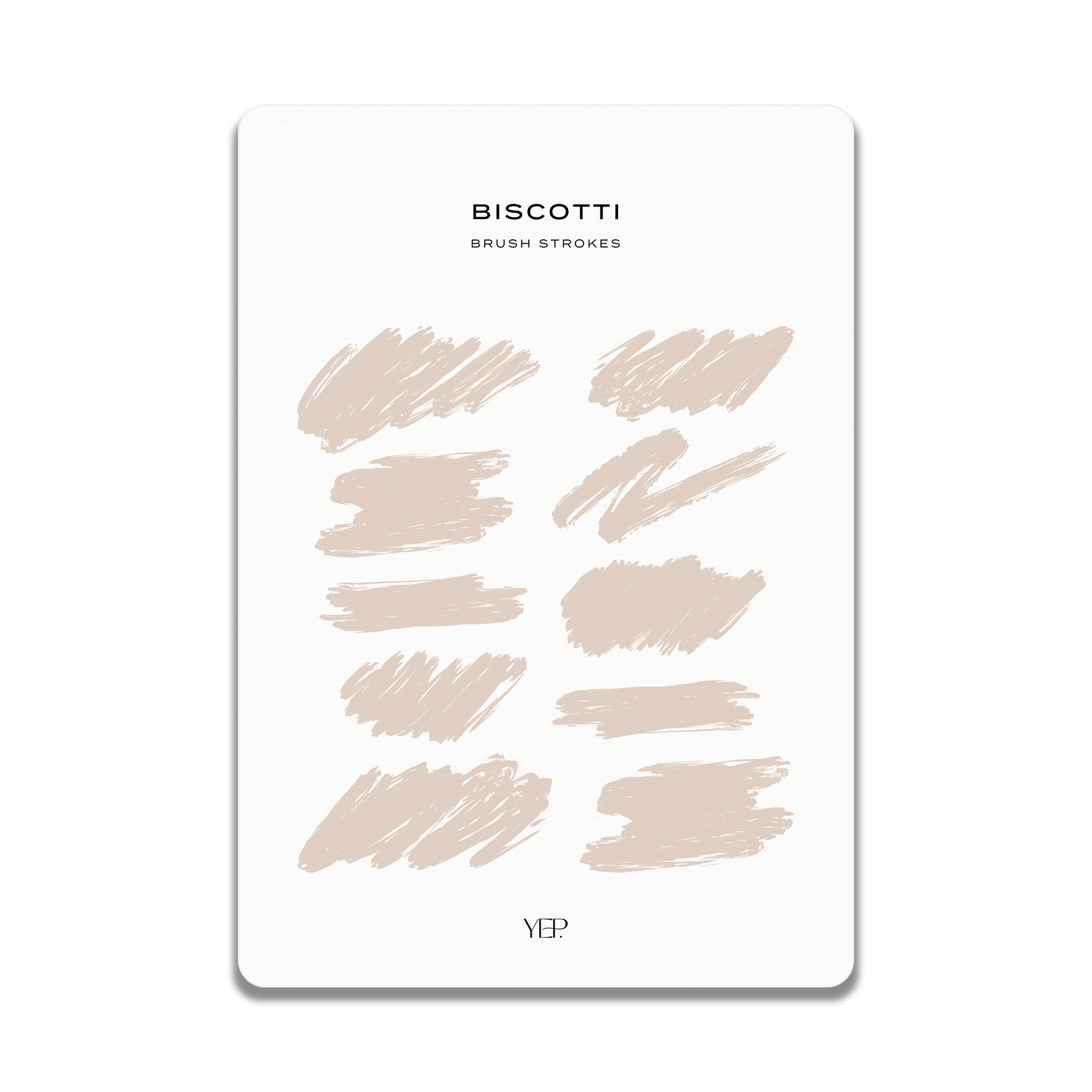 a collection of brush strokes in various shades of beige, arranged in a grid-like pattern. The text "BISCOTTI BRUSH STOKES" is displayed above the brush strokes, and the word "YB" is also visible in the bottom right corner of the image.