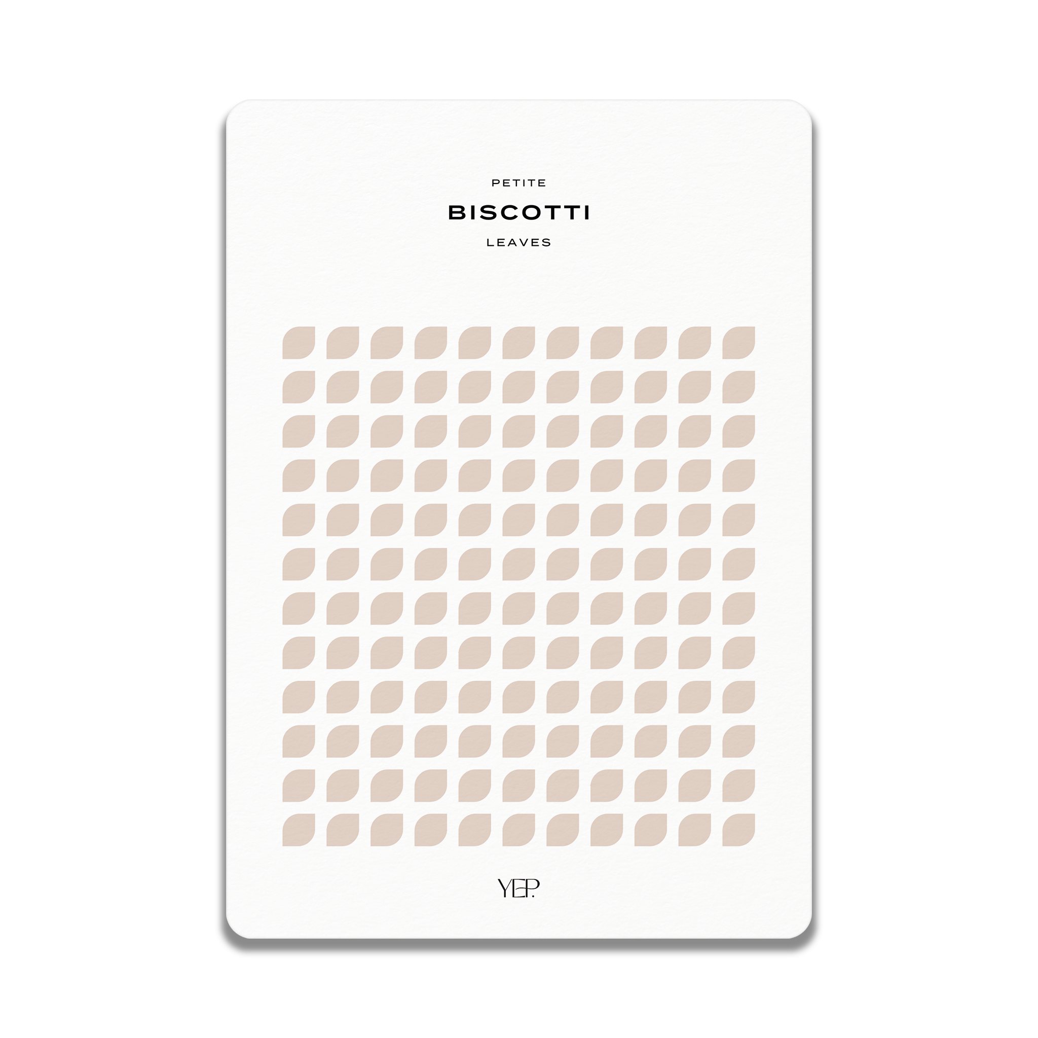 The image is a minimalist design featuring a repeating pattern of leaves in shades of beige and brown.