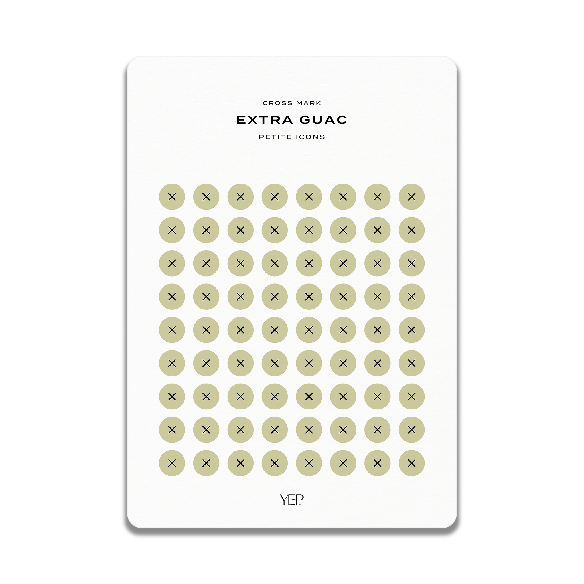 The image is a minimalist design featuring a grid of circles with a pattern of x's and o's.