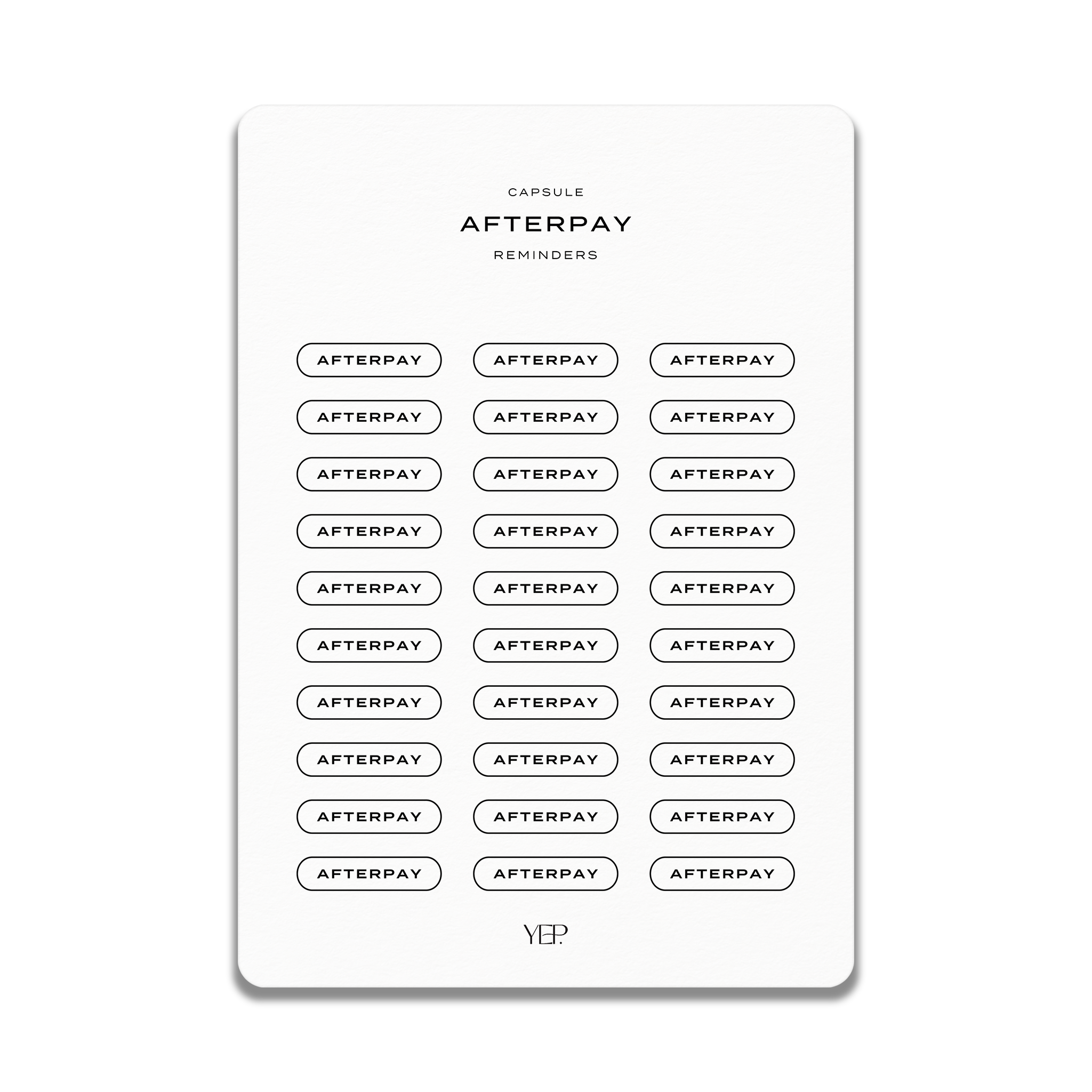 The image is a mobile device screen displaying a reminder system called "AFTERPAY". The screen shows a series of buttons or icons that are labeled "AFTERPAY" and "AFTERPAY", indicating that the user is receiving reminders related to the "AFTERPAY" service. The image does not contain any text, and the user is not shown interacting with the device.