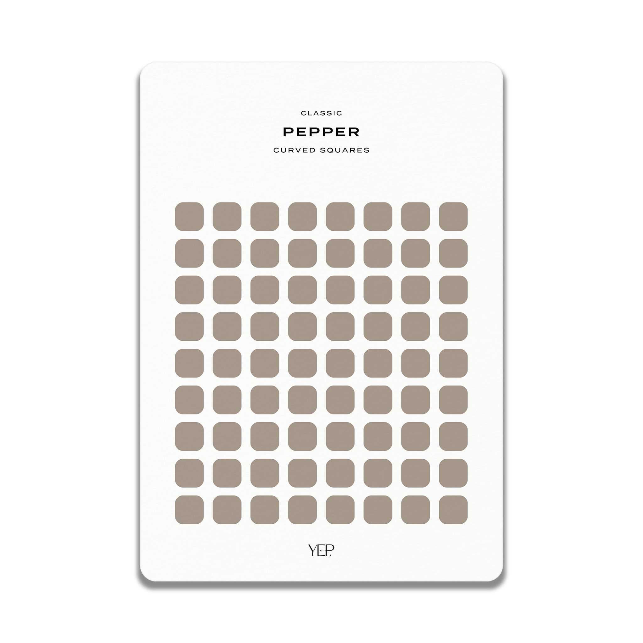 The image is a minimalist design featuring a grid of curved squares in various shades of brown.