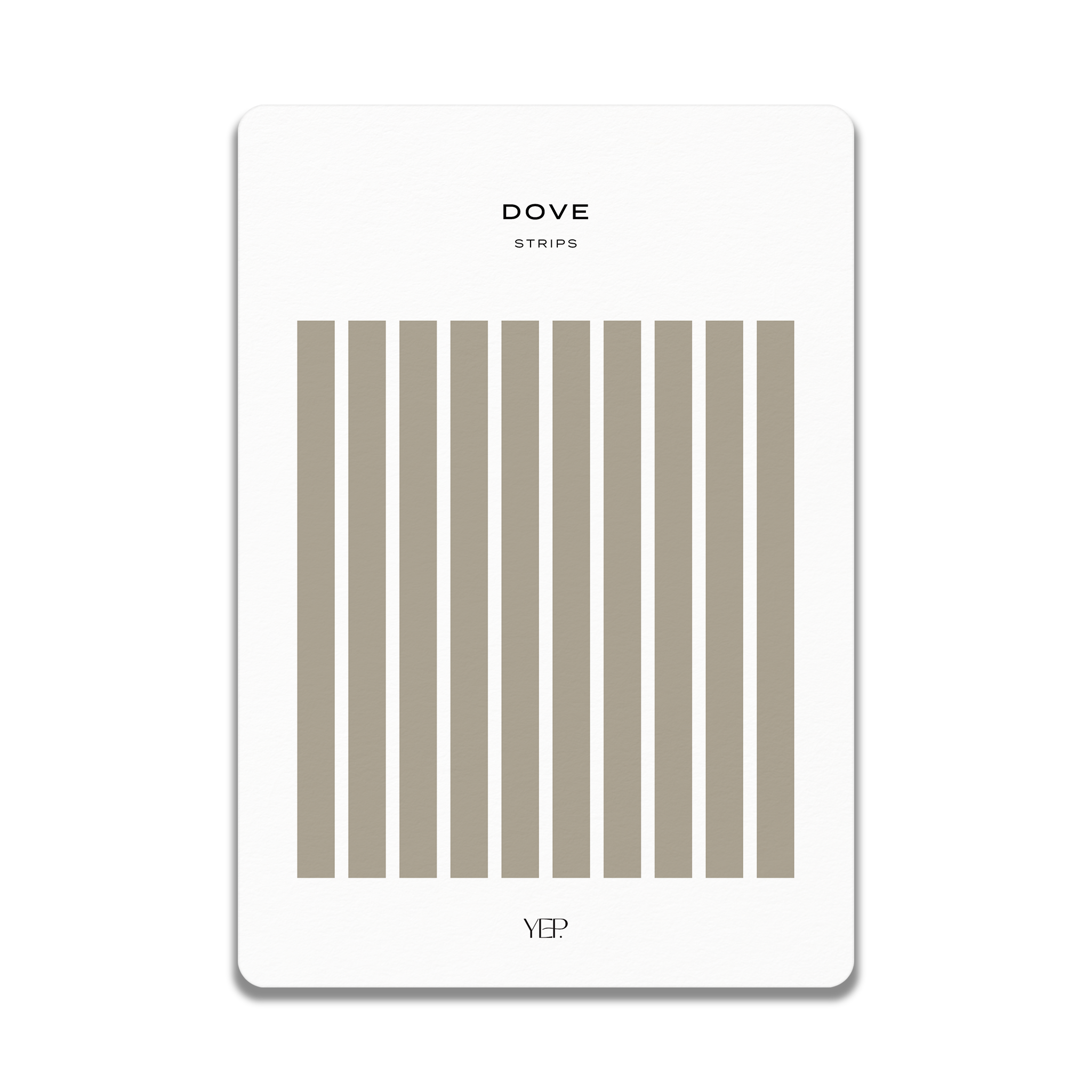 a simple design with a series of vertical lines arranged in a grid pattern. The text "Dove Strips" is displayed above the grid, and the word "YB" is shown below the grid.