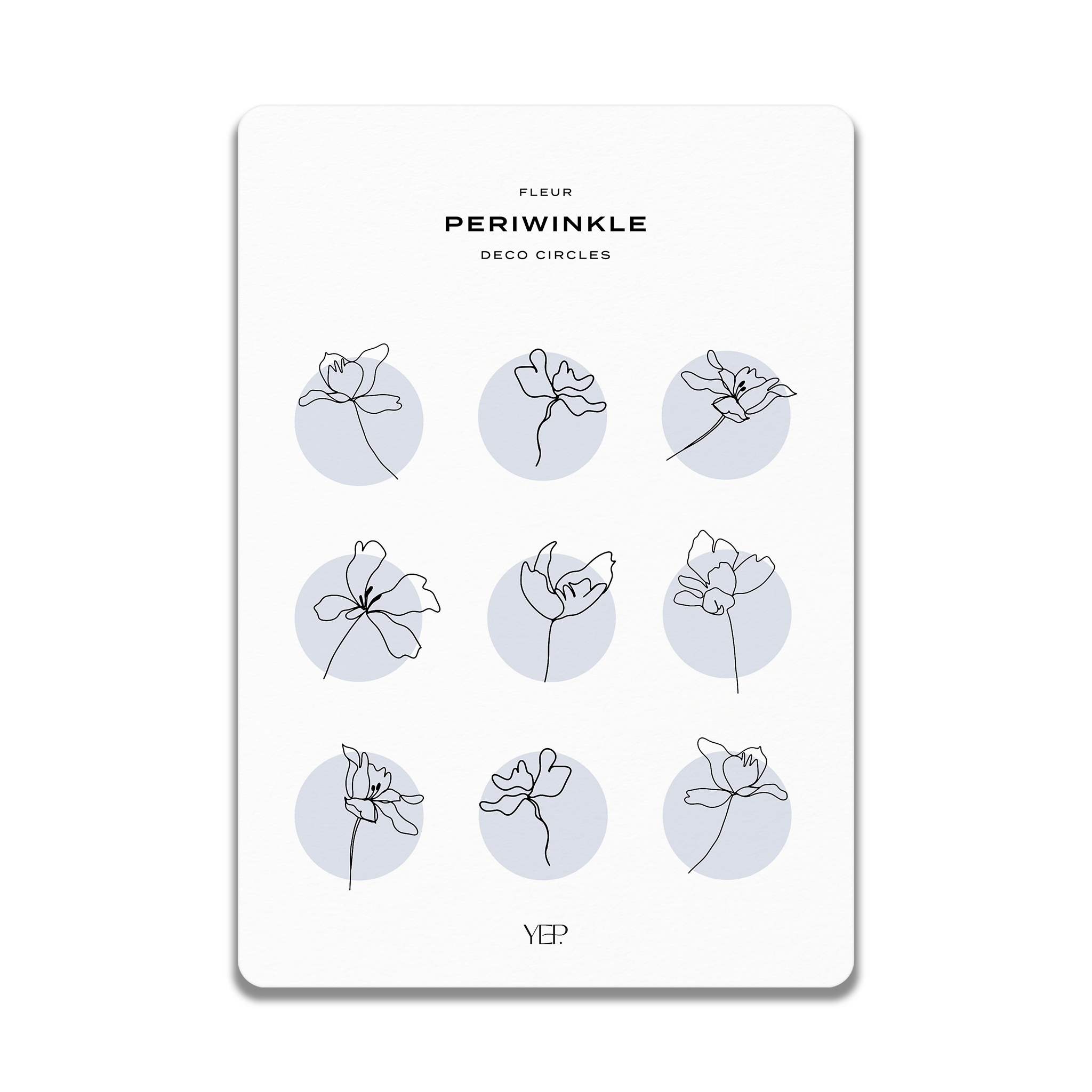 The image is a collection of nine simple line drawings of flowers, each enclosed within a circular frame. The flowers are depicted in various styles and orientations, creating a visually interesting and minimalist arrangement.