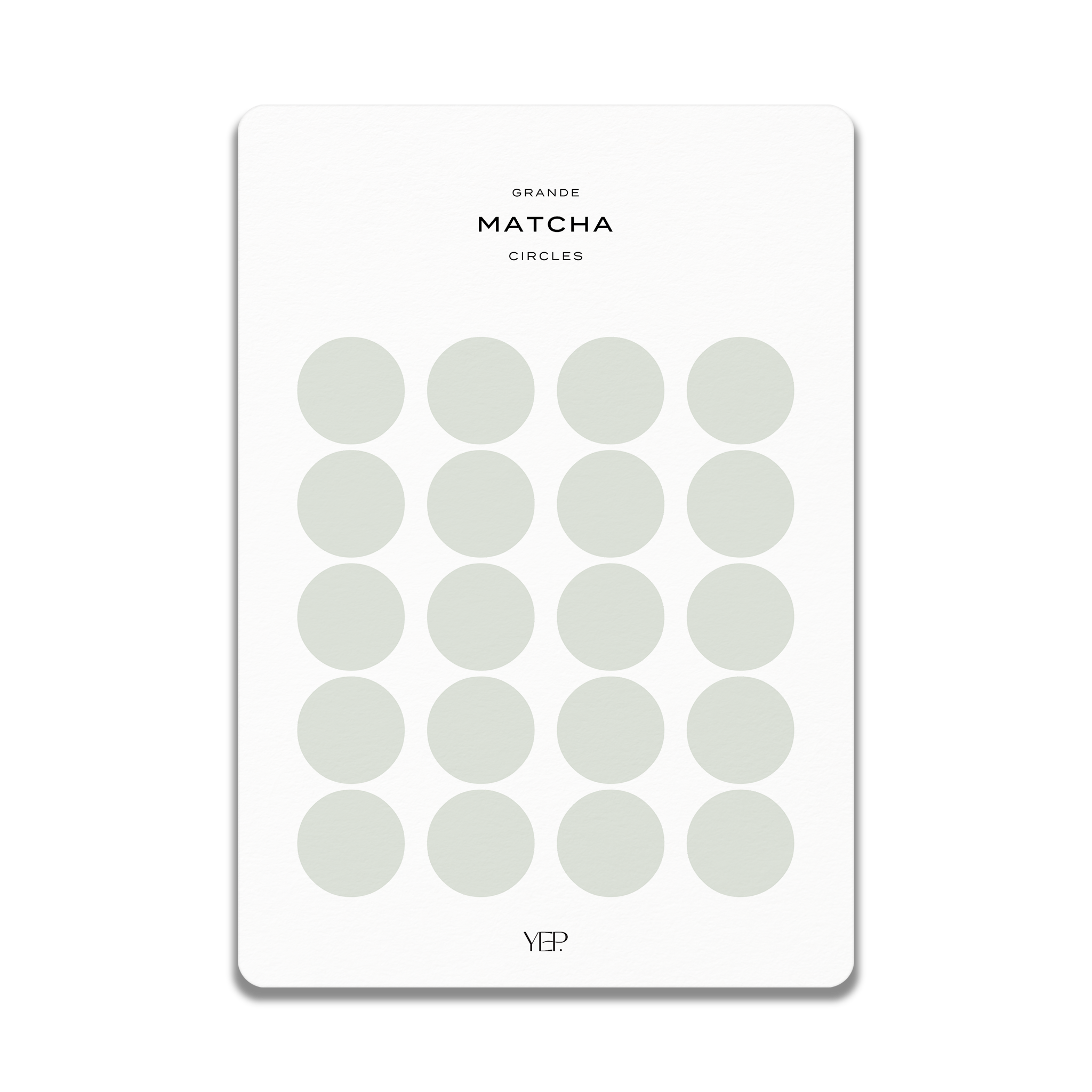 The image is a minimalist design featuring a grid of circles on a white background.