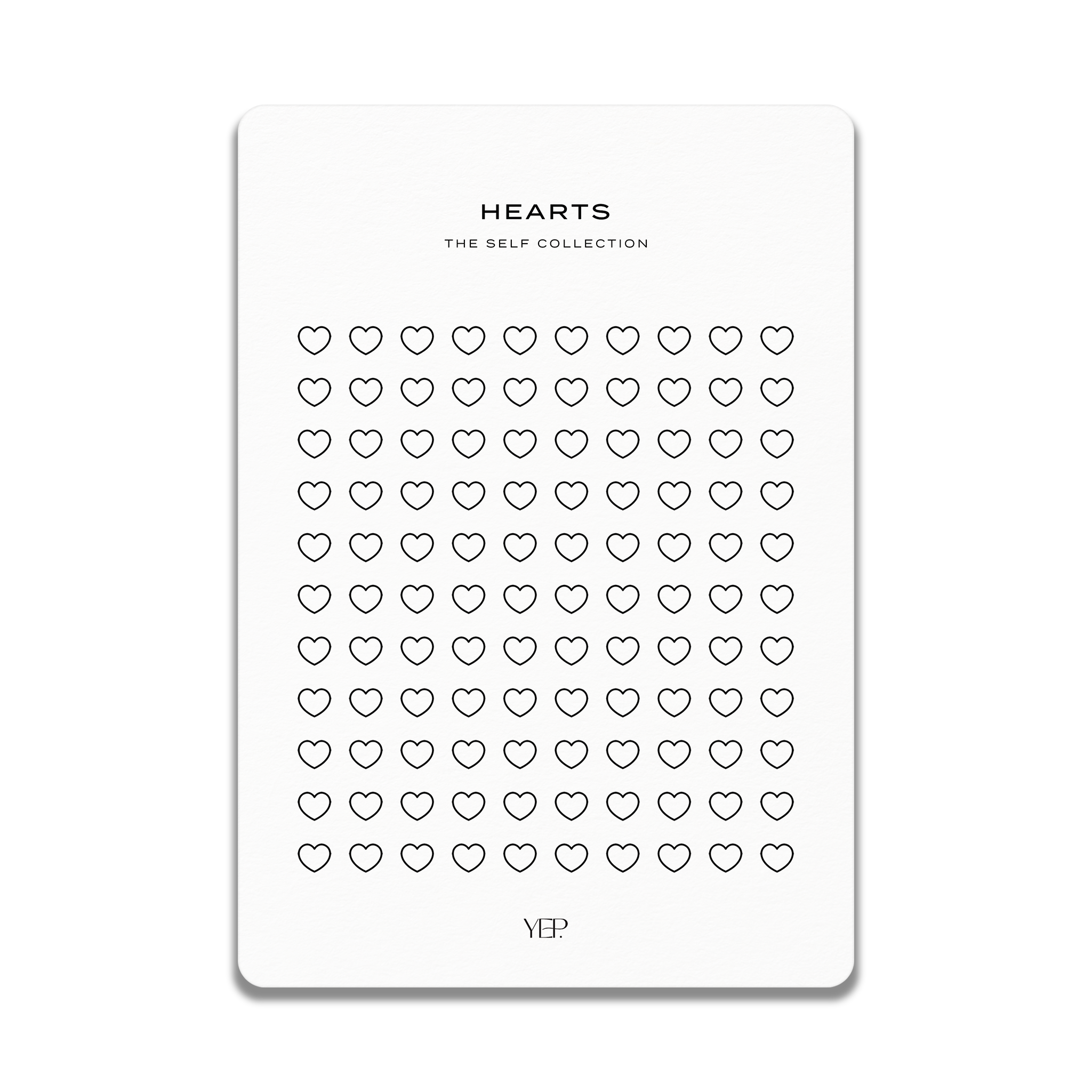 The image is a minimalist design featuring a grid of small heart shapes arranged in a repeating pattern.