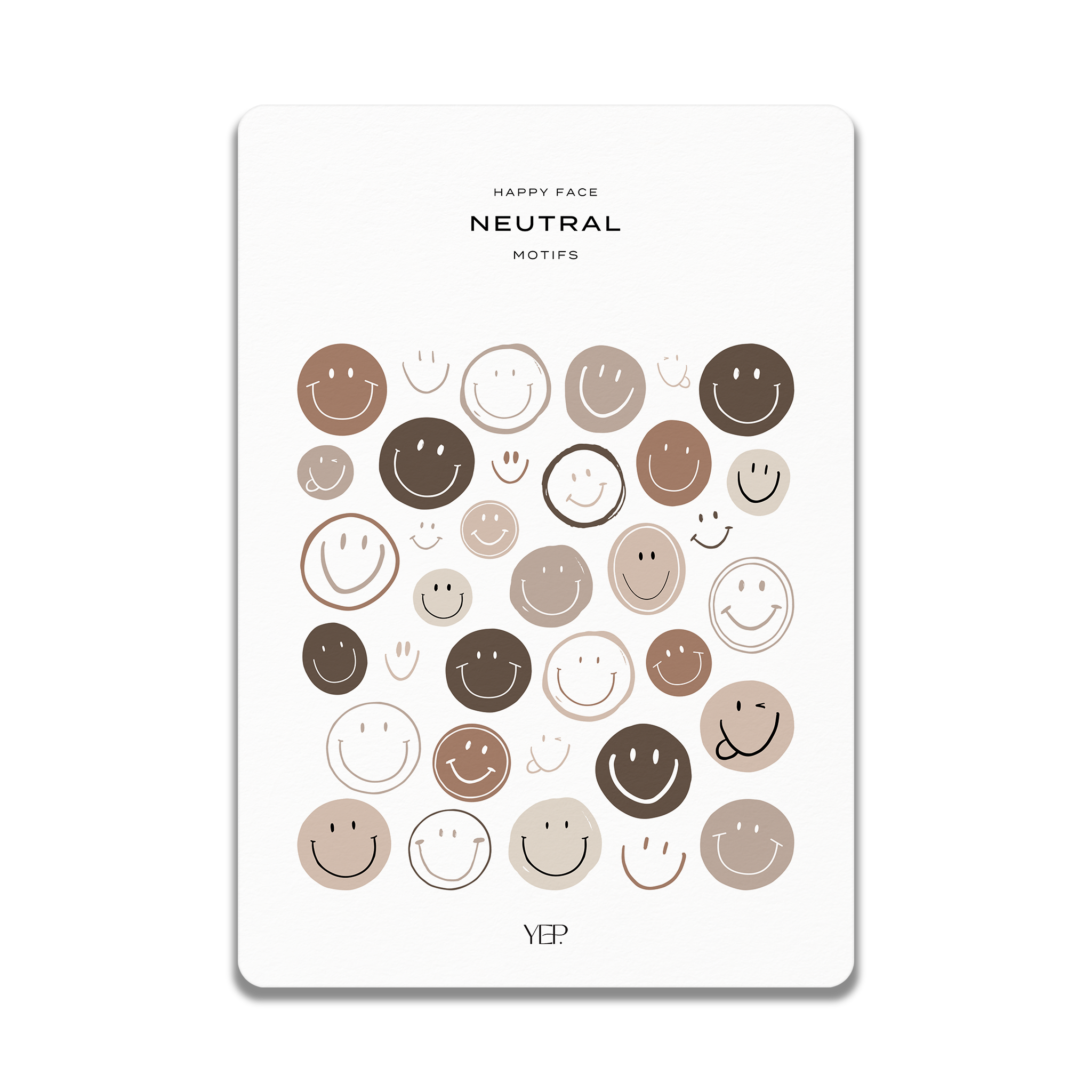 The image is a collage of various smiling faces, each with a different color and style, arranged in a grid-like pattern.