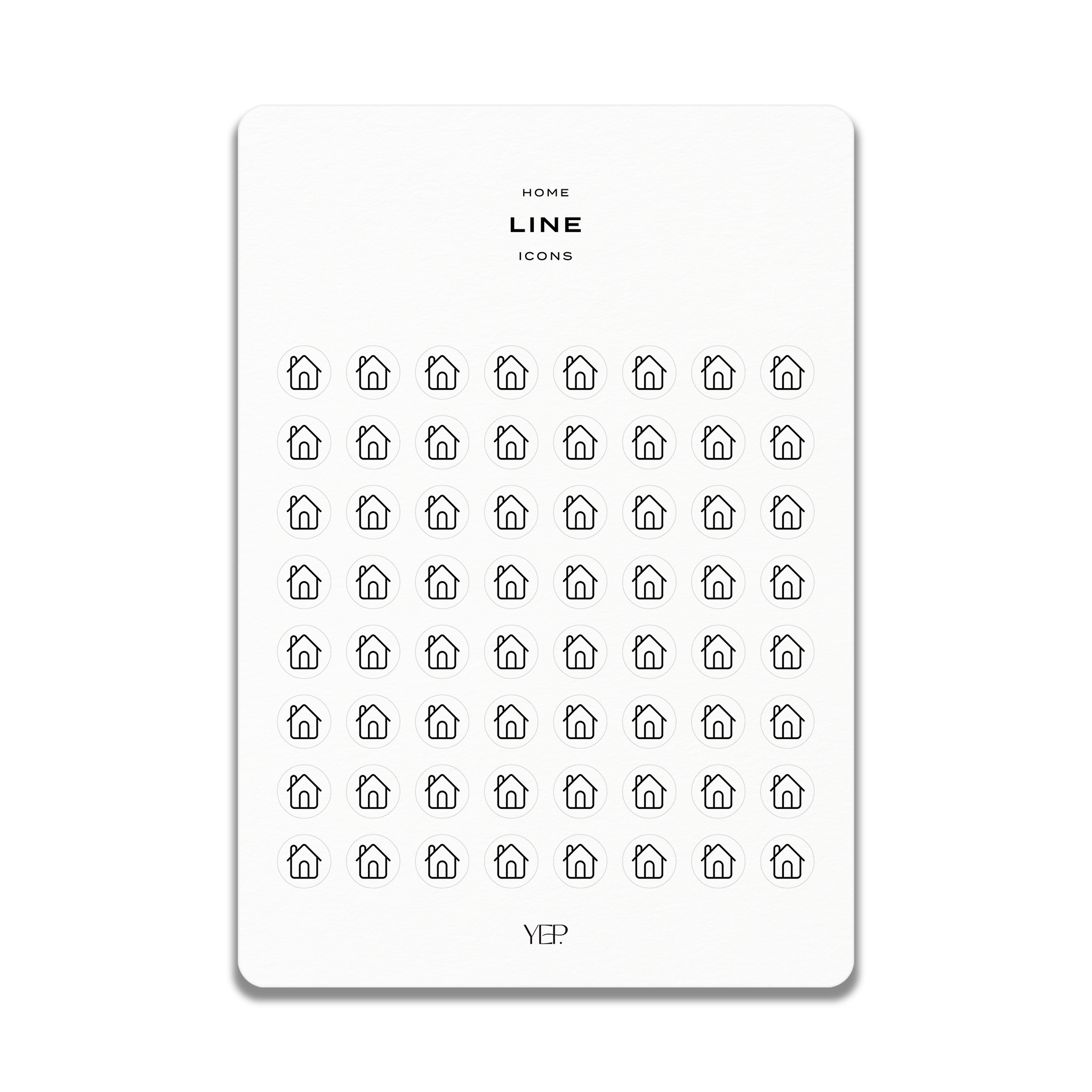 a grid of small black icons arranged in rows and columns, with the word "HOME" and "LINE" written above the icons.